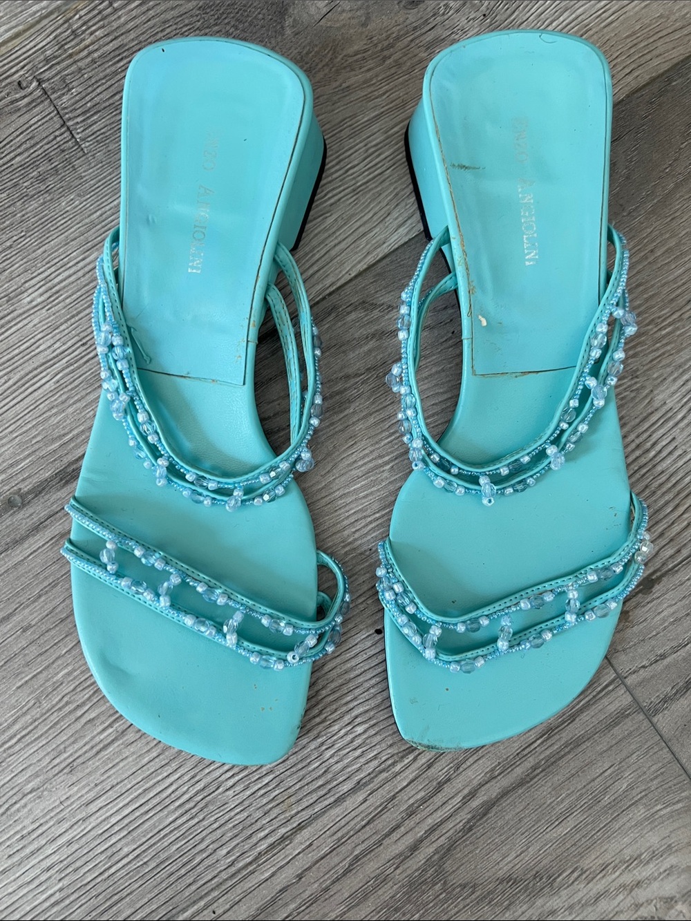 Enzo Angiolini Turquoise Beaded Slide Mules